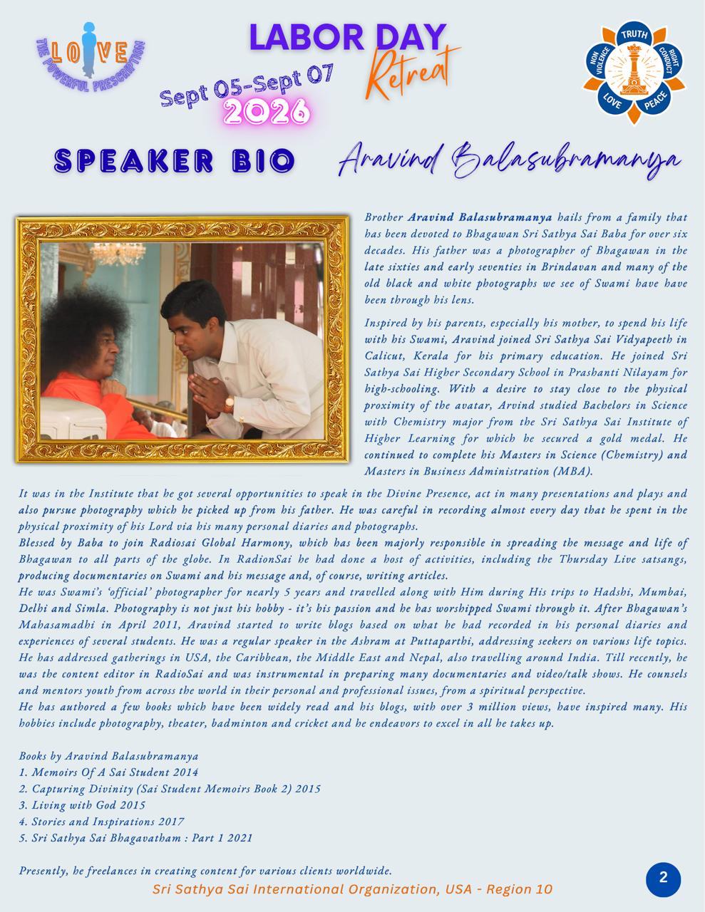 Speaker bio for Brother Aravind Balasubramanya